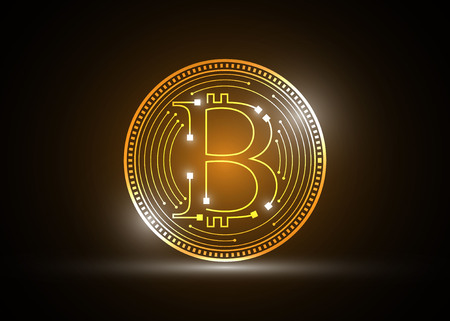 Digital bitcoin currency illustration gold backgroundのイラスト素材
