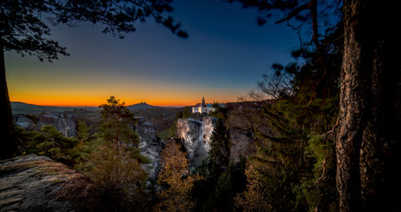 Castle Trosky and chateau Hruba Skala from Marianska vyhlidka.のeditorial素材