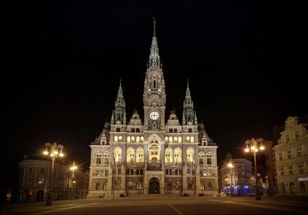 City Hall, town hall Liberec City Hall in Liberec at night, the best photo.の写真素材