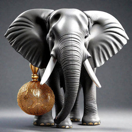 Lucky elephant with Christmas ball, the best photo.の素材