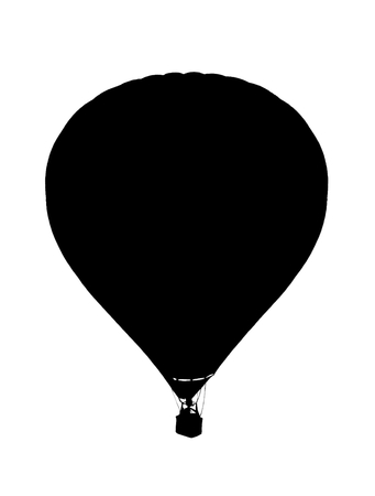 Dark silhouette of a hot air baloon on a white backgroundの写真素材
