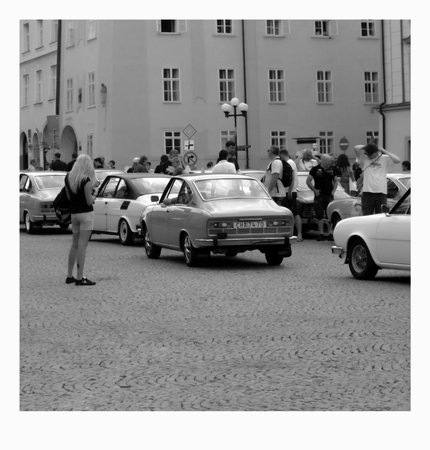 Cheb, Czech republic - September 21, 2021: photographer jiri Igaz and czechoslovak cars of Skoda 110Rのeditorial素材