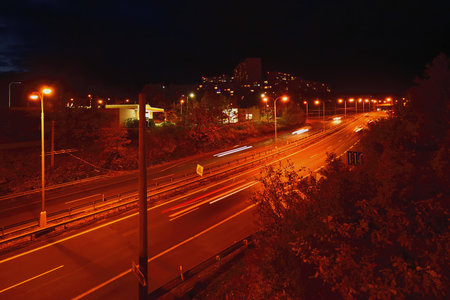 Chomutov, Czech republic - November 02, 2021: route 13 and buildings at eveningのeditorial素材
