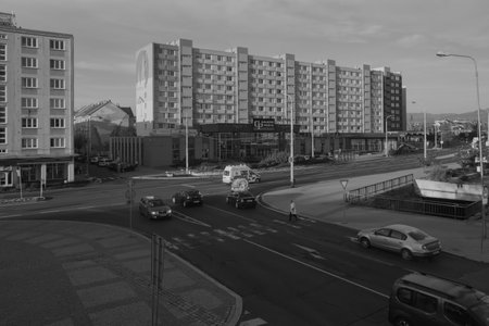 Chomutov, Czech republic - October 25, 2021: Palackeho street on a frosty morningのeditorial素材