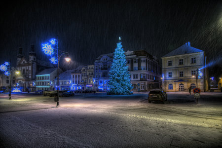 Kadan, Czech republic - December 06, 2021: Christmas tree on squareのeditorial素材