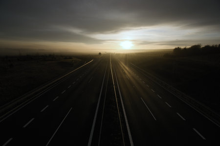 Drouzkovice, Czech republic - January 02, 2022: landscape with D7 high way near city of Chomutov at...