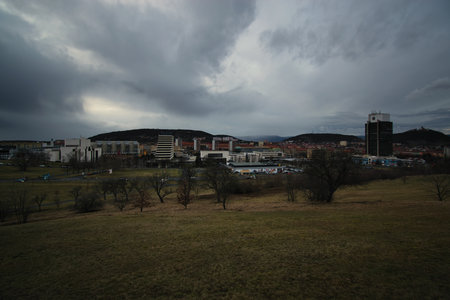 Most, Czech republic - January 03, 2022: cityscape after winter sunsetのeditorial素材