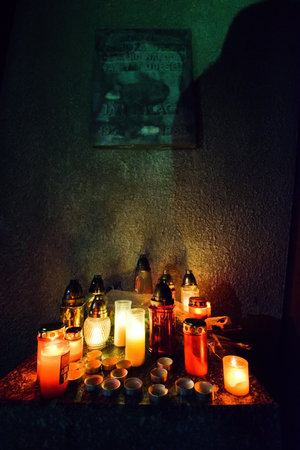Vsetaty, Czech republic - January 16, 2022: lighted candles at Jan Palach's houseのeditorial素材