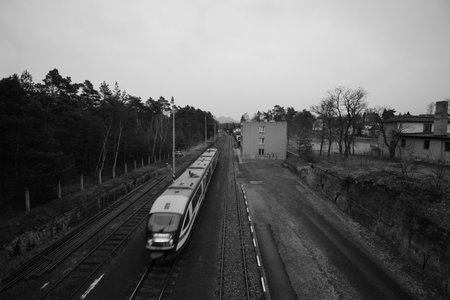 Doksy, Czechia - March 06, 2022: train on way to train station of Bezdezのeditorial素材