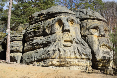 Zelizy, Czechia - February 26, 2023: rock reliefs of Certovy hlavy in region of Kokorinskoのeditorial素材
