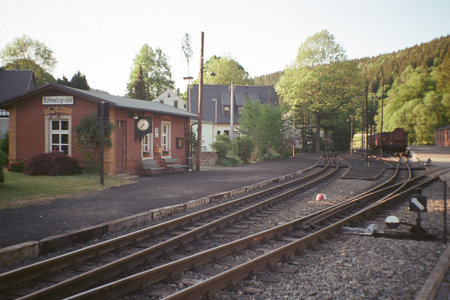 Schmalzgrube, Germany - June 03, 2023: view of small train station in Ore mountains - analogのeditorial素材