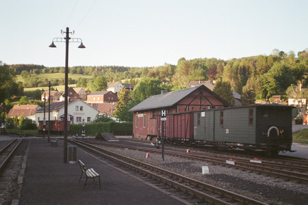 Steinbach, Germany - June 03, 2023: view of small train station in Ore mountains - analogのeditorial素材