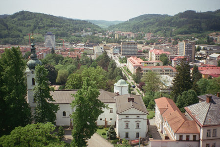 Vsetin, Czechia - May 28, 2023: View of the city from the castle tower - analogのeditorial素材