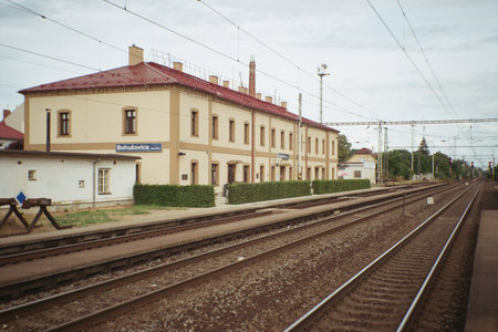 view of train station in Bohusovice nad Ohri on 31 July 2023 in an analogue photoのeditorial素材