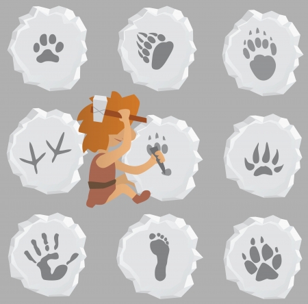 Prehistoric Stone Mason makes Animal and Human Symbolsのイラスト素材