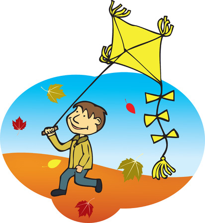 Boy with kiteのイラスト素材