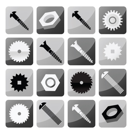Vector industrial buttons  tooth wheels, screws, circular saw のイラスト素材