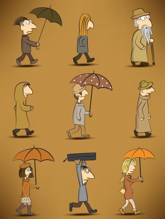 People - rainy day  retro colors のイラスト素材