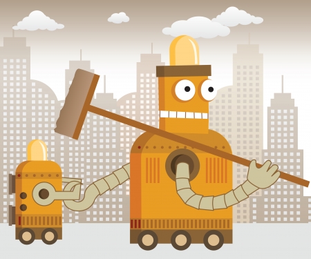 Happy robot 3  retro colors のイラスト素材