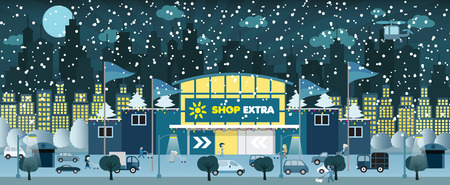 Shopping in the night city  winter のイラスト素材