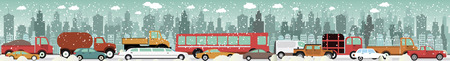 Vector illustration - Traffic jam  in Winterのイラスト素材