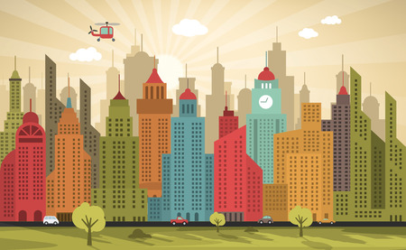 Vector illustration of colorful city (retro colors)のイラスト素材