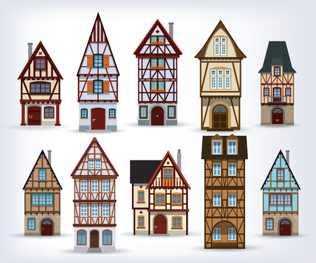 Vector illustration of historica european half-timbered housesのイラスト素材