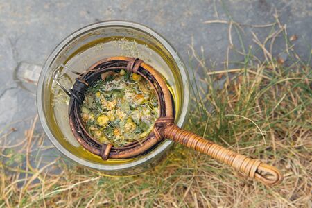 Cup of herbal tea detailの写真素材
