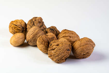 A few walnuts isolated on blank background