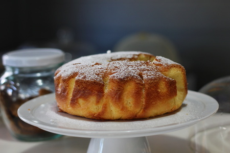 Sweet lemon cake with sugar in a caf.の写真素材