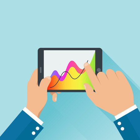 Hands holding digital tablet and business diagram concept.のイラスト素材