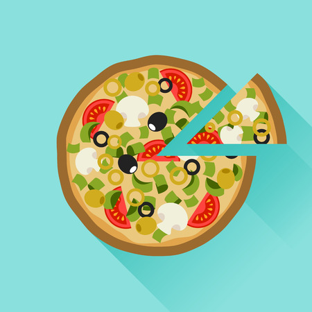 Yummy pizza in flat design styleのイラスト素材