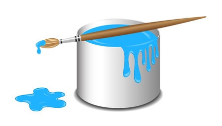 Bucket of blue paint and a brush   のイラスト素材