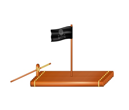 Wooden raft with pirate flagのイラスト素材