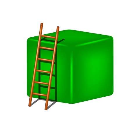 Green cube and wooden ladderのイラスト素材
