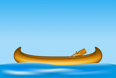 Wooden canoe with paddles floating on water のイラスト素材