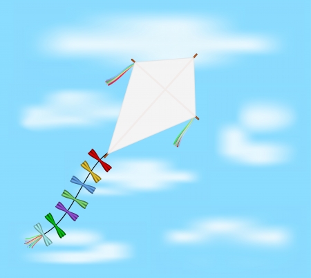 Paper kite flying on blue skyのイラスト素材
