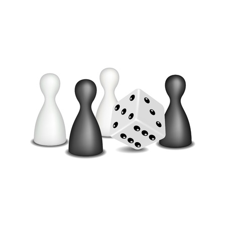 Board game figures and dice in black and white designのイラスト素材