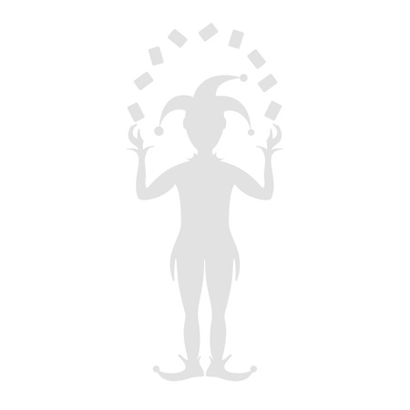 Grey silhouette of joker playing with cardsのイラスト素材