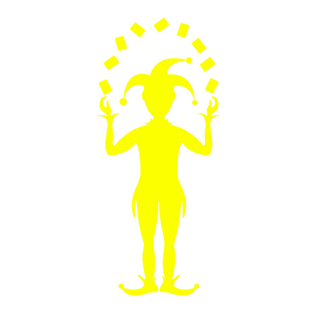 Yellow silhouette of joker playing with cardsのイラスト素材