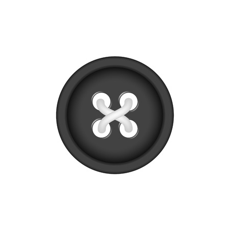 Sewing button in black design with sewing thread