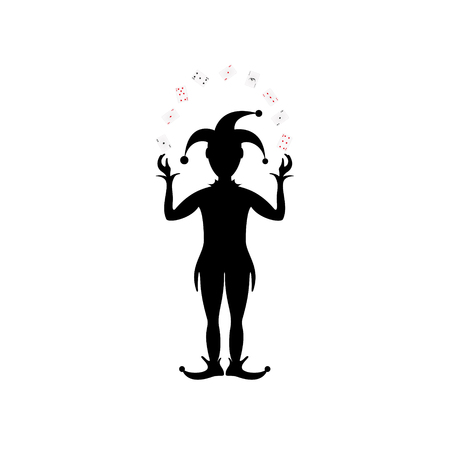 Silhouette of joker playing with cardsのイラスト素材
