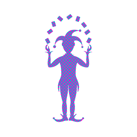 Pink and turquoise checked silhouette of Joker playing with cardsのイラスト素材