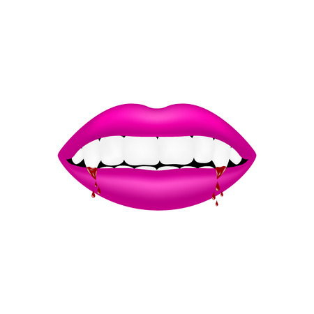 Vampire mouth in pink design with bloody teethのイラスト素材