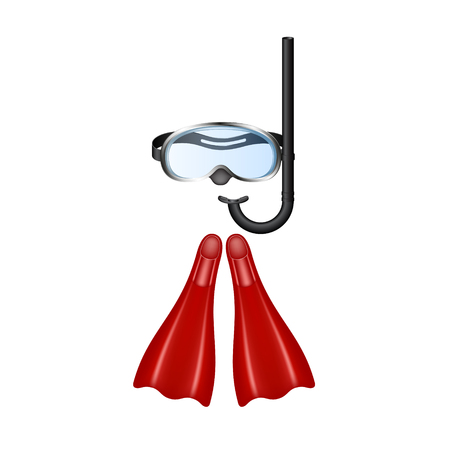 Retro diving goggles with red flippersのイラスト素材