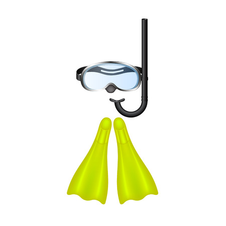 Retro diving goggles with yellow flippersのイラスト素材