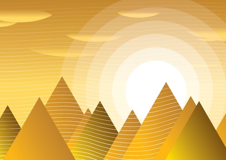 The abstract picture of sun between pyramidsのイラスト素材