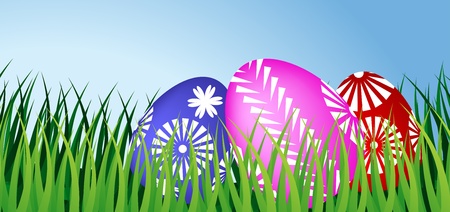 The picture of grass color Easter eggs in green treeのイラスト素材