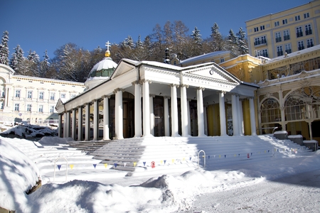 Pavilion of Cross Spring - Main colonnade in the small czech spa town of Marianske Lazneの写真素材