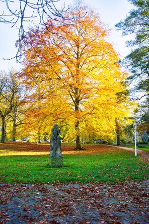 Central park in autumn - center of small west Bohemian spa town Marianske Lazne (Marienbad) - Czech Republicのeditorial素材